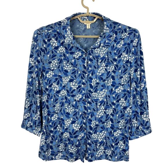 Seasalt Cornwall 3/4 Sleeve Embrace Shirt Blue floral button US 8 cotton/modal - Picture 1 of 8
